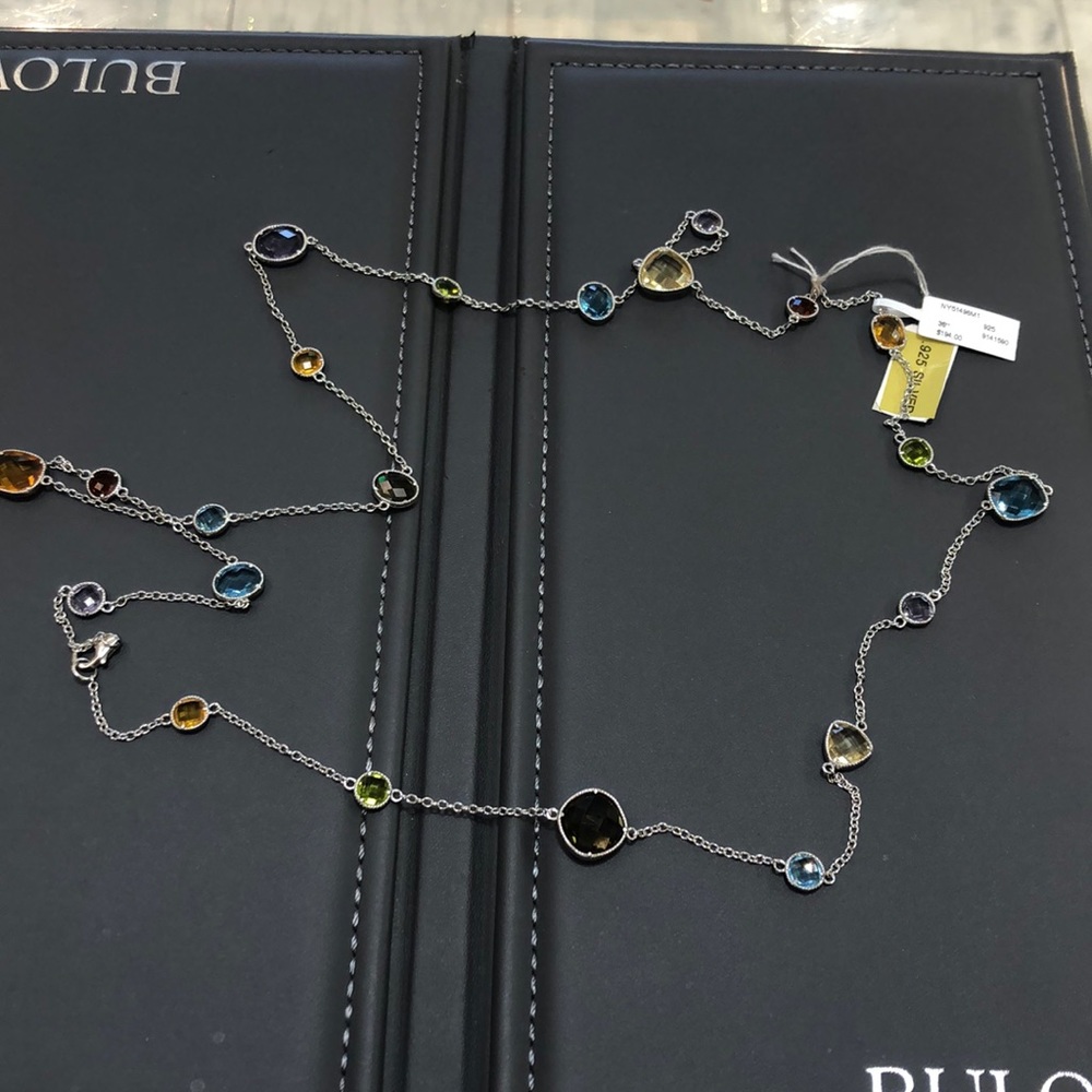 Silver with genuine gemstones necklace